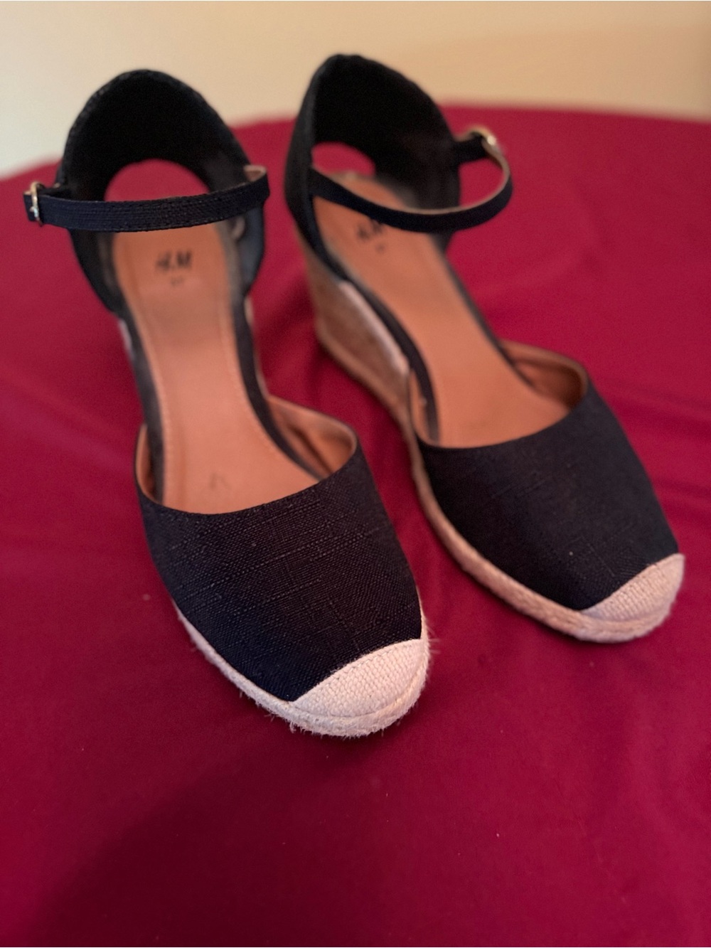 H&M Black & White Espadrille Wedge Ankle Strap